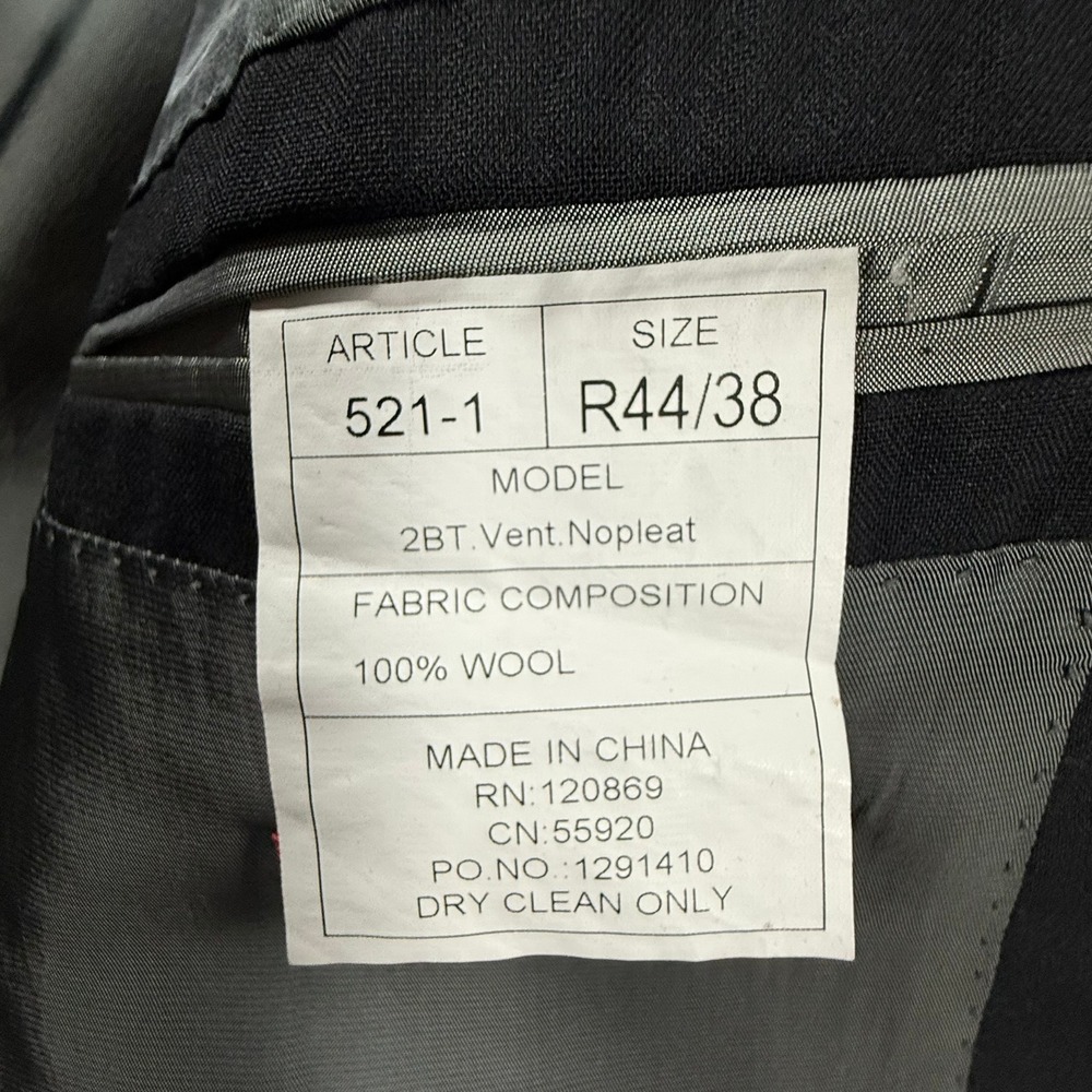 Renoir Mens 2-Piece Suit 100% Wool Black 2-Button Vented Blazer Pants 44R 38W - Picture 4 of 15